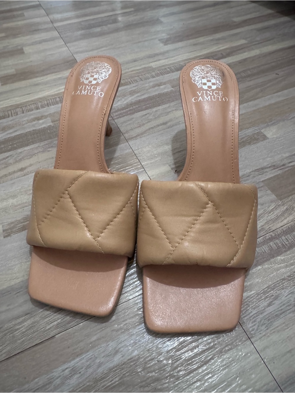 Vince Camuto Quilted Tan Slide Mules